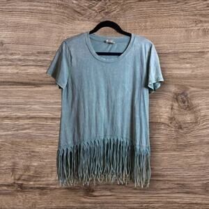 Bibi green/gray acid wash fringe T-shirt. Small